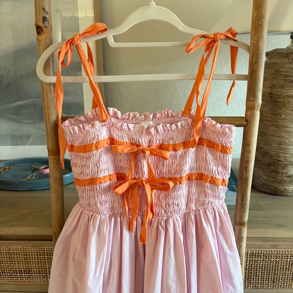 MABEL Pink Bow Detail Midi Dress Sz Large - Picture 5 of 7